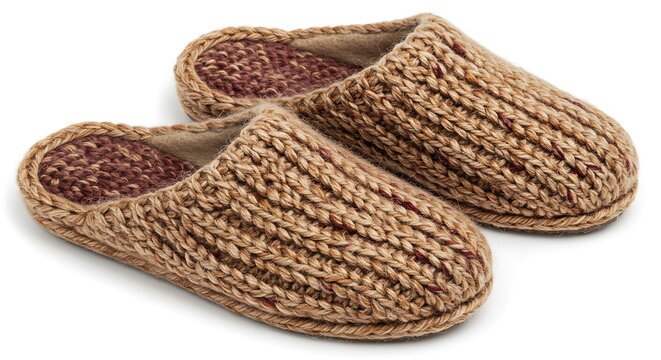 Cozy wool slippers, isolated on transparent background, top-down view, morning comfort theme, no shadows”