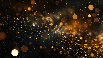 Poster - Elegant picture of gold light sparkling particles scattered across a deep black background, create an abstract bokeh effect perfect for designs that aim to evoke a sense of luxury and elegance. AIG53.