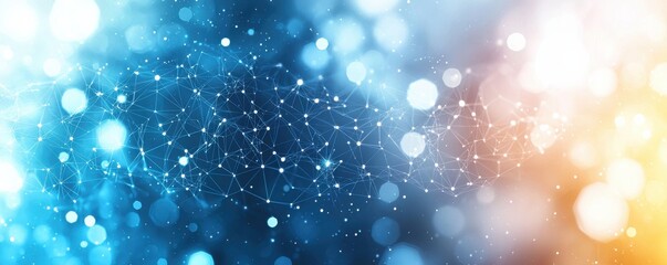Poster - abstract blue and orange network background with connected dots and lines