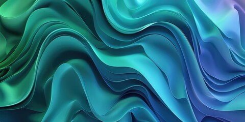 Poster - Abstract wavy layers in shades of blue and green. Modern fluid background design. Background image of 3D rendering artwork with geometric shape and liquid pattern. Fluid texture composition. AIG51.