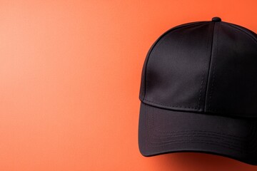 Aufkleber - Black baseball cap centered on a solid pastel background, creating a clean and minimalistic look with room for branding or design elements