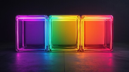 Poster - Colorful Neon Glass Blocks in Rainbow Spectrum Against Dark Background