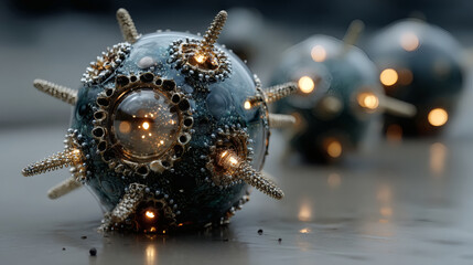 Poster - Abstract 3D Sphere with Spikes and Glowing Elements in Dark Background