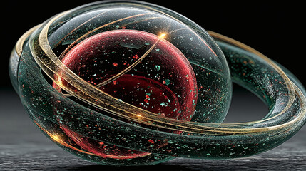 Poster - Abstract 3D Sphere with Orbiting Rings and Cosmic Dust Effect