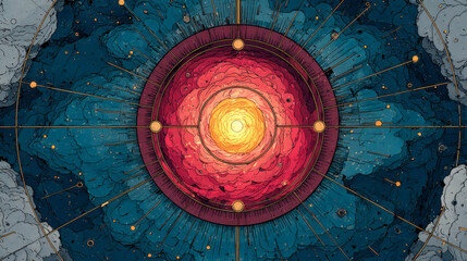 Poster - Abstract Cosmic Illustration with Vibrant Colors and Circular Design