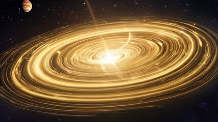 Wall Mural - Captivating Golden Galaxy Swirls in Outer Space with Orbiting Planets and Bright Stars