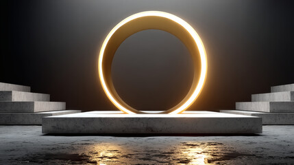 Poster - Abstract Minimalist Ring with Glowing Edge on Concrete Platform