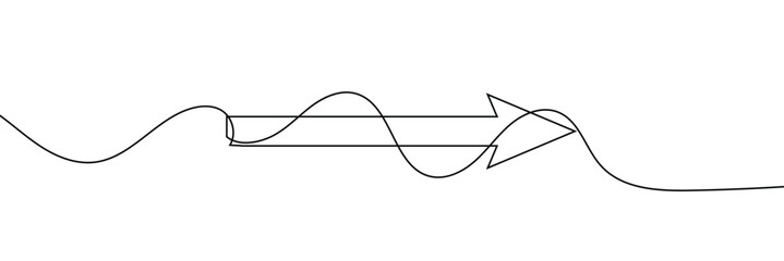 Aufkleber - Arrow pointing right, line continuous drawing vector. One line Arrow pointing right, vector background. Arrow pointing right, icon. Continuous outline of a Arrow pointing right.