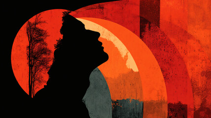 Poster - Artistic Silhouette of Profile Against Abstract Colorful Background