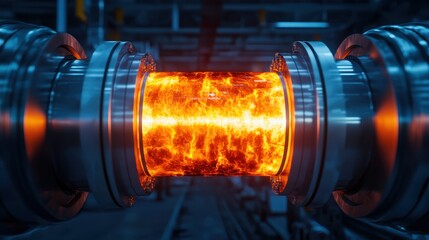 Poster - Industrial Machinery with Glowing Core Emitting Heat in a High-Tech Manufacturing Facility