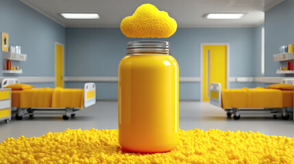 Poster - Bright Yellow Container with Cloud in Modern Hospital Setting