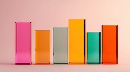 Poster - Colorful Abstract 3D Bar Graph Displaying Growth with Vibrant Transparent Rectangles on Light Background