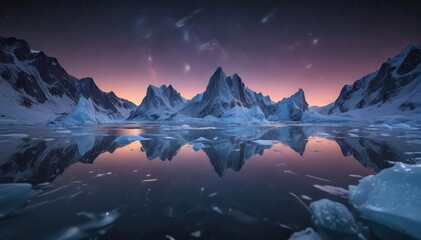 Wall Mural - Mirror-like ice reflects countless stars, pristine winter scene , universe, reflection