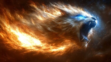 Wall Mural - Flaming interstellar wolf nebula phantom galaxy cosmic horror celestial canine cosmic spirit animal howling beast outer space artwork deep galaxy fire