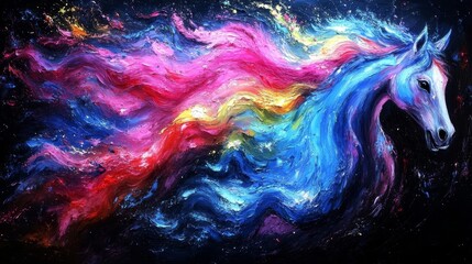Wall Mural - Majestic cosmic steed gallops through the night sky a nebula horse prancing amidst stardust clouds vivid celestial equine artwork fantasy concept illustration