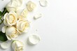 © Marika - Crisp white rose petals scattered on bright white background, flower, bloom, wedding
