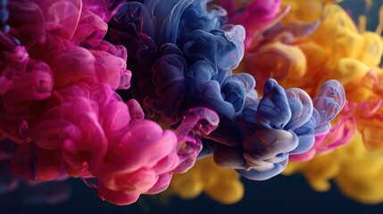 Poster - Vivid Ink Mixing in Water Forming Psychedelic Colorful Shapes