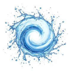 Poster - A swirling blue water vortex with dynamic splashes radiating outward in a circular motion.