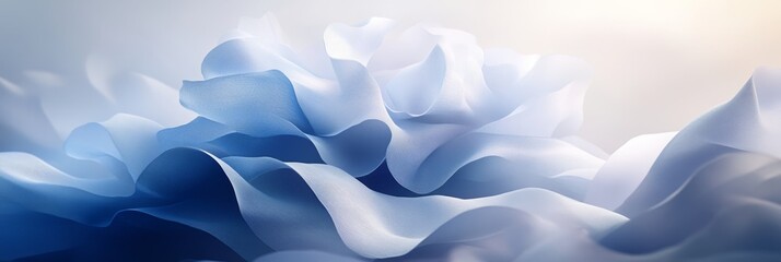 Poster - Cool Blue and Mint Toned Paper or Fabric Folds in Dynamic Waves on a Soft White Background.