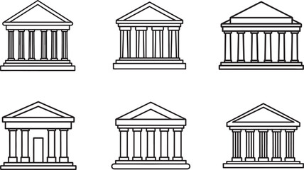 set of ancient greek column line art, black outline, vector and illustration, coloring book page line art drawing