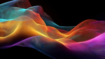 Poster - Flowing Wavy Abstract Lines in Multicolored Shades on Black Background