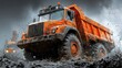© MABRUR - Powerful orange dump truck navigating muddy terrain