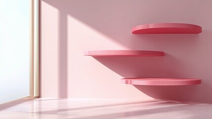 Poster - modern pink minimalist shelves in sunlit interior space