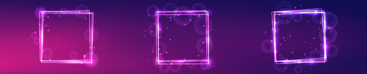 Poster - Neon square frame with shining effects and sparkles