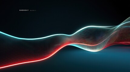 Poster - Glowing Neon Lines in 3D Digital Rendering with Smooth Waves