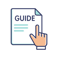 Aufkleber - Guide Document with Hand Icon Representing Instruction Manual and User Assistance