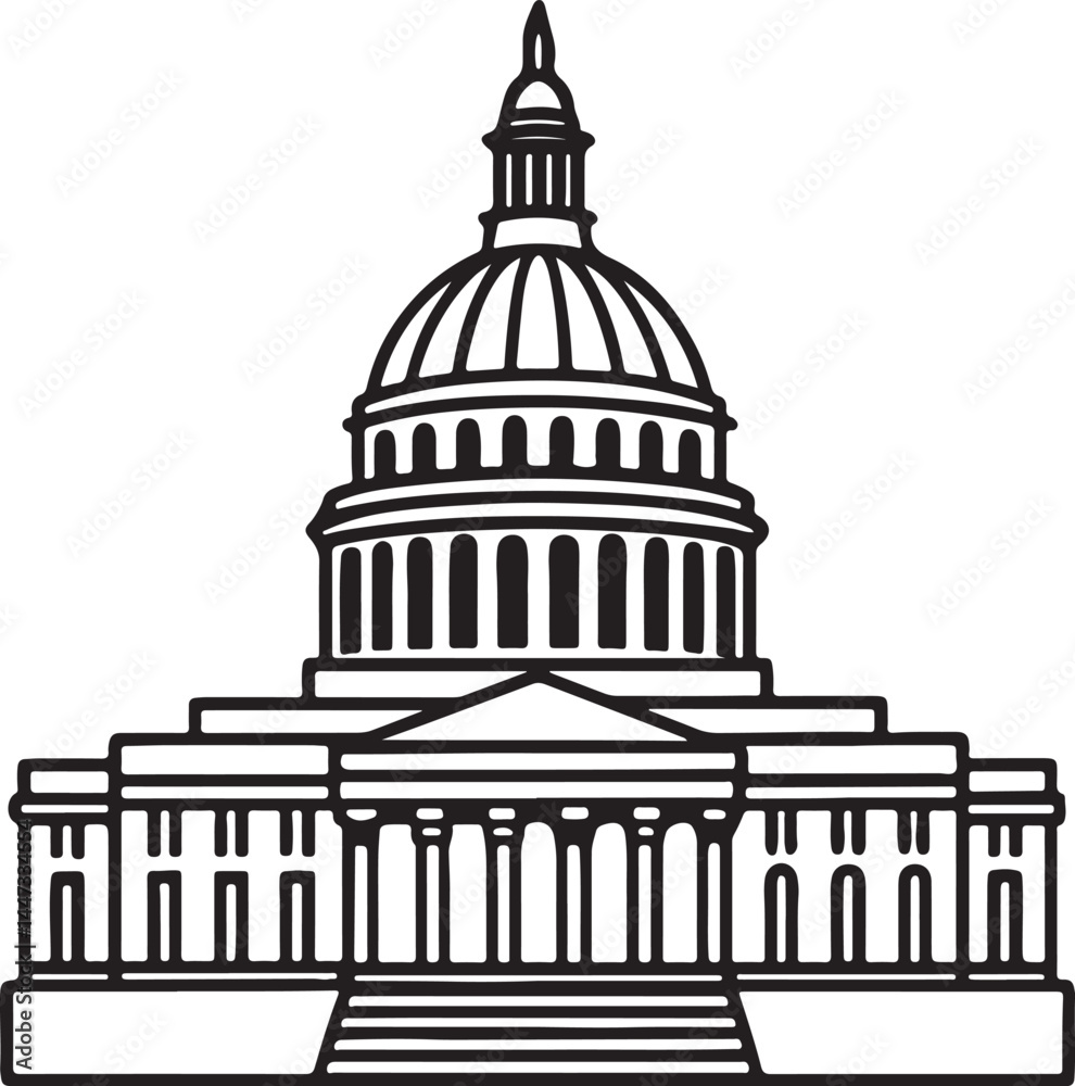 Washington capitol building line art, black outline, vector and ...