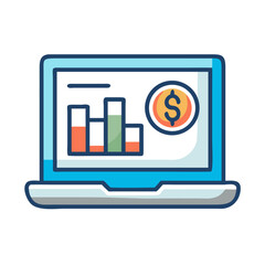 Fototapete - Laptop with Financial Analytics Chart Icon Representing Data Analysis and Economic Performance Monitoring