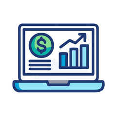 Fototapete - Laptop with Financial Analytics Chart Icon Representing Data Analysis and Economic Performance Monitoring