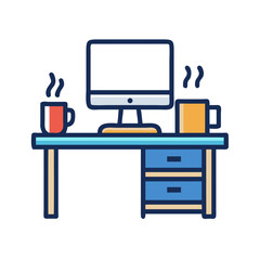 Fototapete - Office Desk with Computer and Coffee Icon Representing Work Environment and Productivity