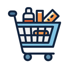 Aufkleber - Shopping Cart with Essentials Icon Representing Grocery Shopping and Basic Needs
