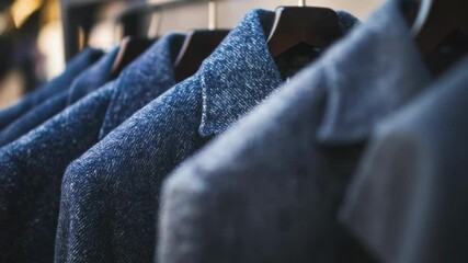 Aufkleber - Row of jackets hanging on a rack, various styles and colors available