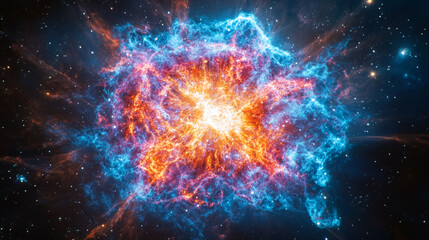 Aufkleber - Intense blue and orange nebula, cosmic clouds swirling, creating a vibrant, energetic image symbolizing power, creation, and the vastness of space