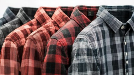 Aufkleber - Shirts displayed on a rack with multiple rows, suitable for clothing store or inventory image