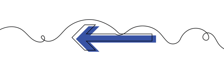 Aufkleber - Arrow pointing left, line continuous drawing vector. One line Arrow pointing left, vector background. Arrow pointing left, icon. Continuous outline of a Arrow pointing left.