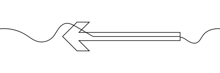 Aufkleber - Arrow pointing left, line continuous drawing vector. One line Arrow pointing left, vector background. Arrow pointing left, icon. Continuous outline of a Arrow pointing left.