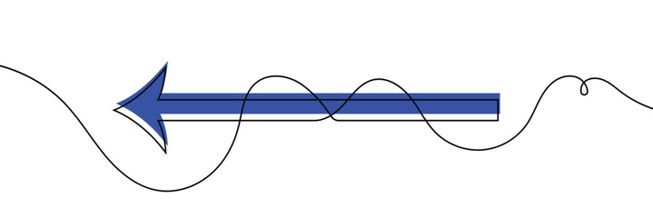 Aufkleber - Arrow pointing left, line continuous drawing vector. One line Arrow pointing left, vector background. Arrow pointing left, icon. Continuous outline of a Arrow pointing left.