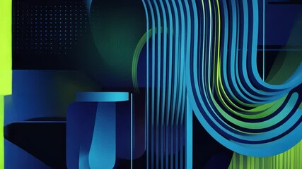 Poster - abstract blue curves: a vibrant abstract composition of swirling blue curves, geometric shapes and c