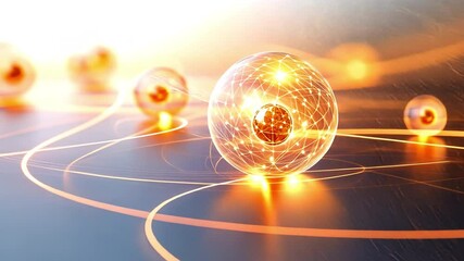 Fototapete - Network of Brilliance: Illustrating a network of interconnected spheres radiating with radiant light, representing concepts like innovation, science, and the digital world.