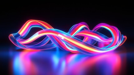 Poster - Bright, colorful neon lines glow against a dark backdrop. The curved and crossed lines make a modern and lively abstract design.
