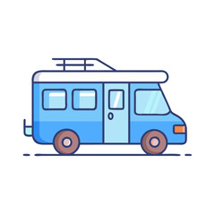 Poster - Illustration of a blue camper van for travel and road trips adventure vehicle design element
