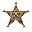 © PD - Rustic golden sheriff's badge with a five-point star design, symbolizing law enforcement and authority, displayed against a plain background