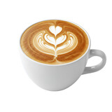 A steaming cup of latte art with a heart-shaped design