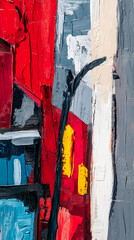 Poster - Abstract oil painting detail red, blue, grey, beige paint strokes thick texture vibrant colors modern art showcase
