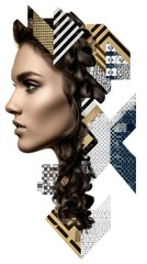 Poster - Abstract and Artistic Double Exposure Conceptual Design Featuring a Profile Silhouette Blended with Geometric Patterns and Textures
