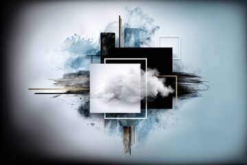 Poster - Abstract Artistic Double Exposure Conceptual Artwork Featuring Clouds, Geometric Shapes, and Soft Color Gradients for Modern Design
